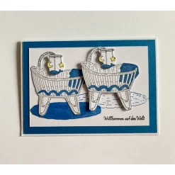 Zwillinge Glückwunschkarte Geburt Taufe Babyparty Karte Jungen Babywiege Handarbeit